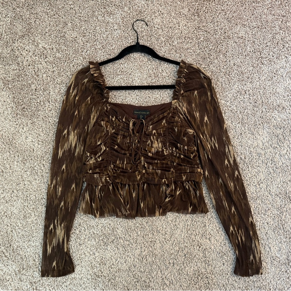 House of Harlow 1960 Top Large Brown Ruched Sheer
